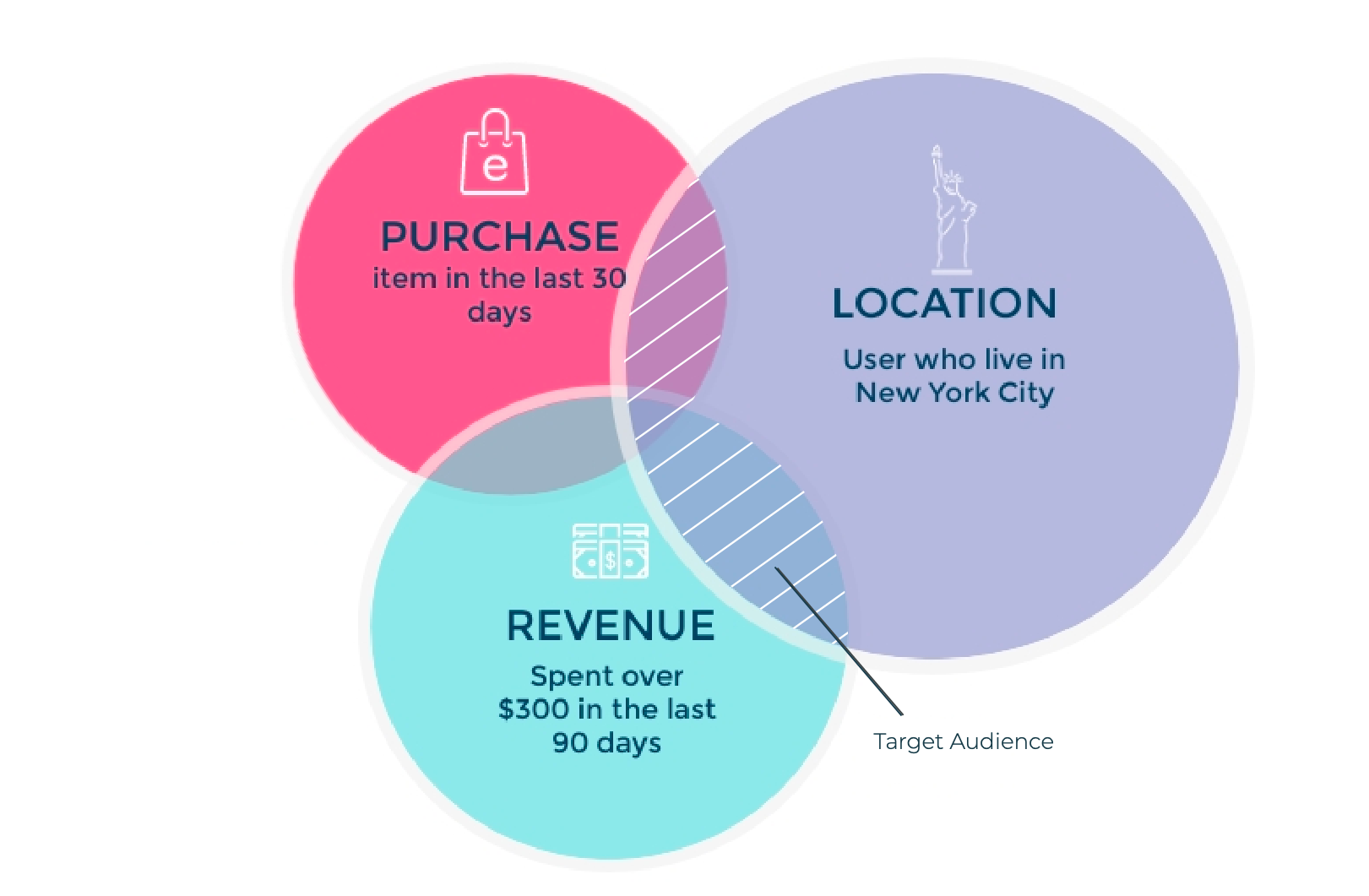 eコマース分野におけるオーディエンスセグメンテーションの例：場所、収益、購入