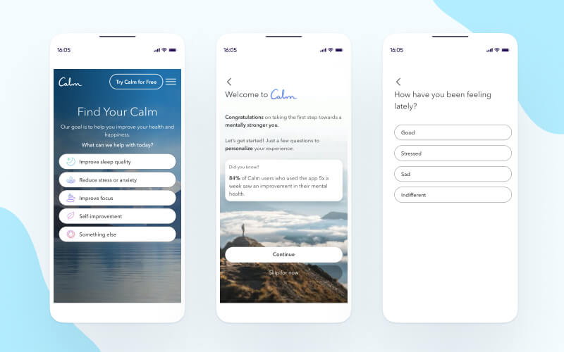 Calm app landing page example