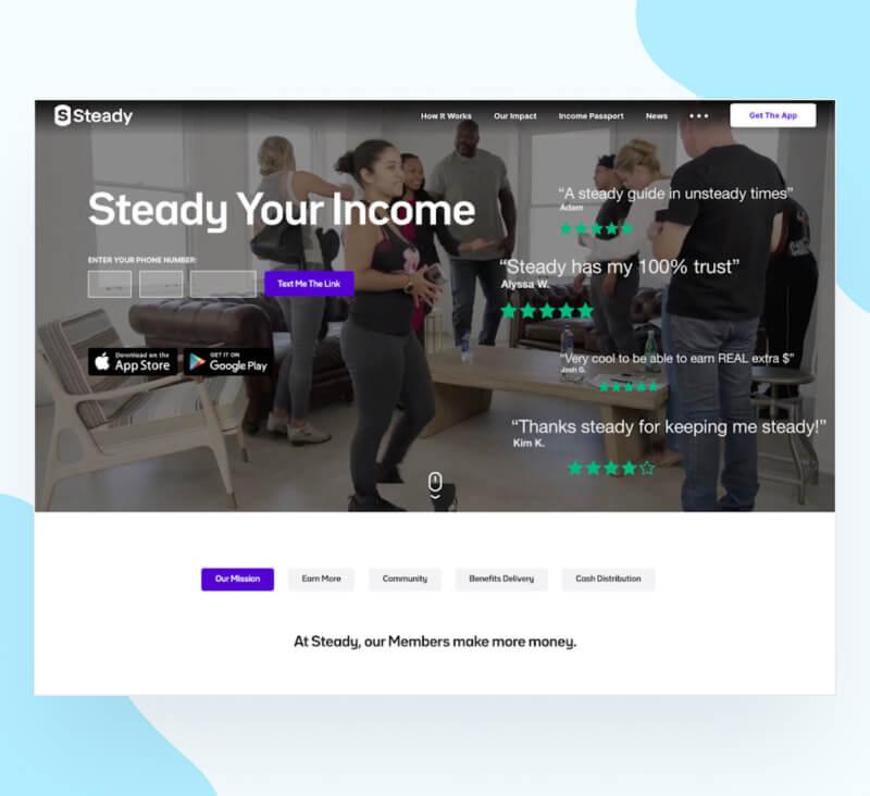 Steady app landing page example #1