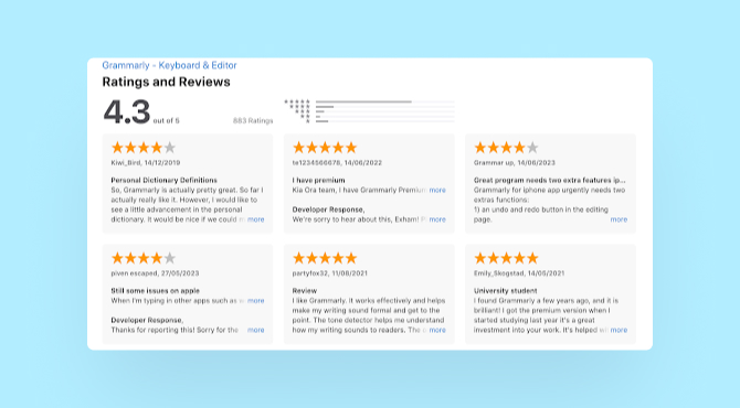Positive product reviews - screenshot from Apple App Store