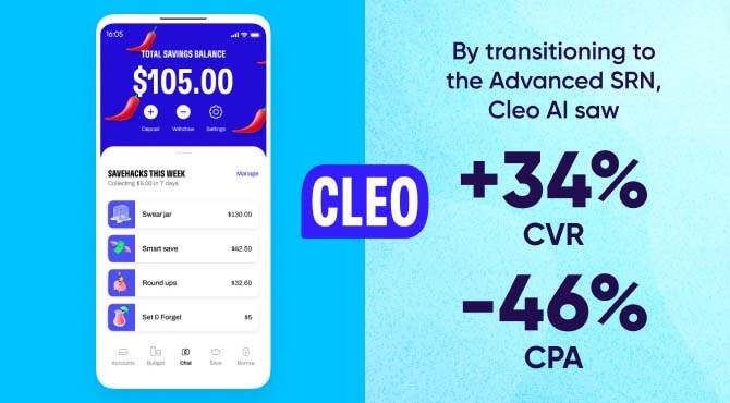 Advance SRN example - Cleo AI increased CPA by 46%
