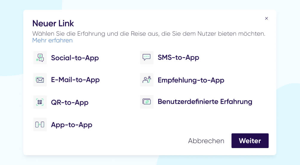 Dashboard für Deeplinking-Erlebnisse