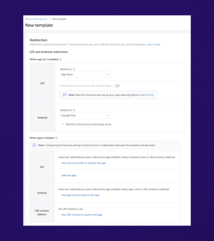 OneLink template configuration