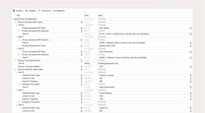 Apple Privacy Manifest example